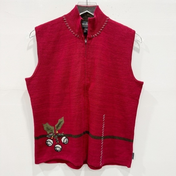Woolrich Christmas Holiday Wool Vest Knit Red Full Zip Large - Picture 1 of 7